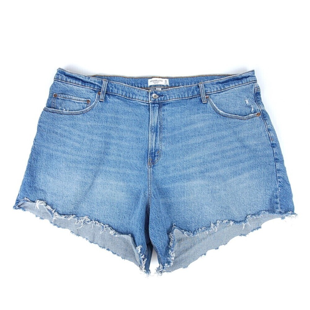 ABERCROMBIE Curve Love High Rise Dad Short Raw Hem Cut Off Denim Plus Size 36